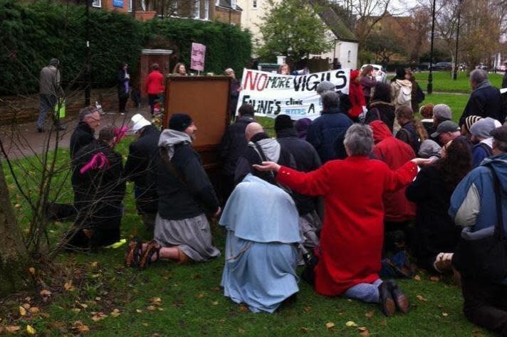 Protest: Pro-life campaigners outside the clinic in Ealing. (Sister Supporter)