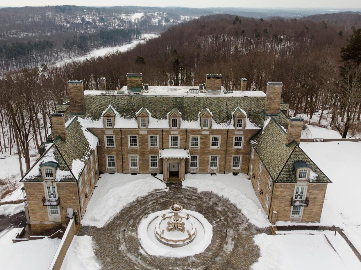 The Seven Springs, a property owned by former U.S. President Donald Trump, is covered in snow, Tuesday, Feb. 23, 2021, in Mount Kisco, N.Y.