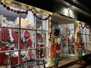 Decorated window displays make Wickford Village a charming spot to do some holiday shopping.