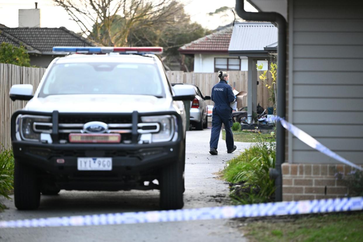 <span>Victoria police outside a Broadmeadows home. Investigators say preliminary tests have found a synthetic opioid in all four bodies found in the home on 25 June.</span><span>Photograph: Joel Carrett/AAP</span>