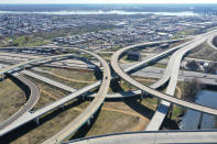 This March 26, 2020 photo shows I-95 at the Aramingo interchange. with very little traffic due to concerns with the spread of coronavirus in Philadelphia. Gov. Tom Wolf is expanding his order for residents to stay at home in most circumstances to almost one-third of Pennsylvania's counties. The governor's office said Saturday that Wolf was expanding the order to Beaver, Centre and Washington Counties, making a total of 22 of Pennsylvania's 67 counties included. (Frank Wiese/The Philadelphia Inquirer via AP)