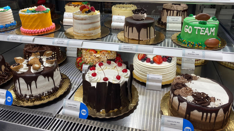 Assortment of Publix cakes on display 