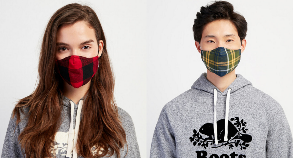 Roots' new plaid face masks have a triple layer design that's perfect for winter. Images via Roots.