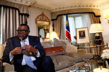 President Hage Geingob of Namibia gestures during an interview with Reuters in central London, Britain December 1, 2016. REUTERS/Stefan Wermuth