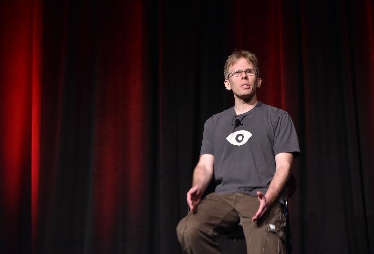 John Carmack, CTO of Oculus VR(virtual reality), speaks at the Game Developers Conference in San Francisco, California on March 4, 2015