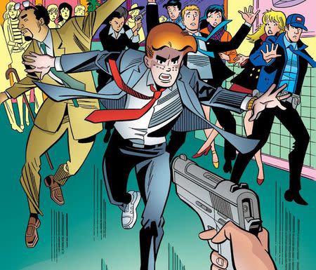 An image from an issue of "Life with Archie" is pictured courtesy of Archie Comics Publications. Archie Andrews, the redheaded American teenager in the "Archie" comic book series, will die taking a bullet protecting his gay friend in the issue that comes out on July 16, 2014. REUTERS/Archie Comics Publications/Handout via Reuters