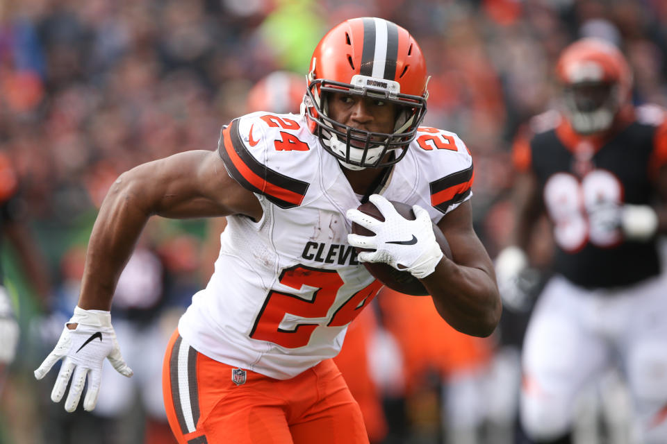 Nick Chubb has the situation and talent to be the best running back in fantasy this season. (Photo by Ian Johnson/Icon Sportswire via Getty Images)