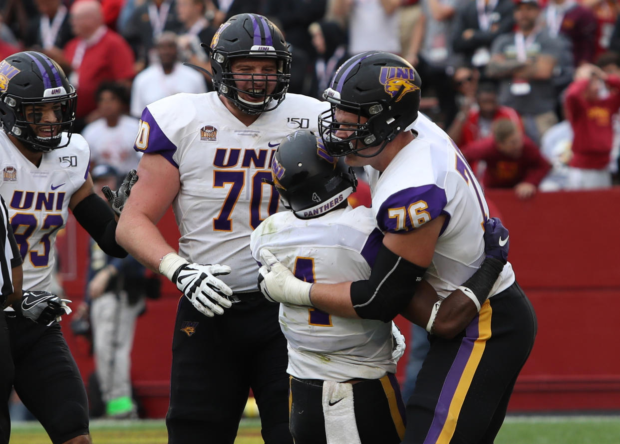 In 2019, Northern Iowa's Trevor Penning (70) faced Iowa State as a sophomore right guard. Saturday, he gets to face ISU as a bonafide NFL prospect at left tackle. (Reese Strickland-USA TODAY Sports