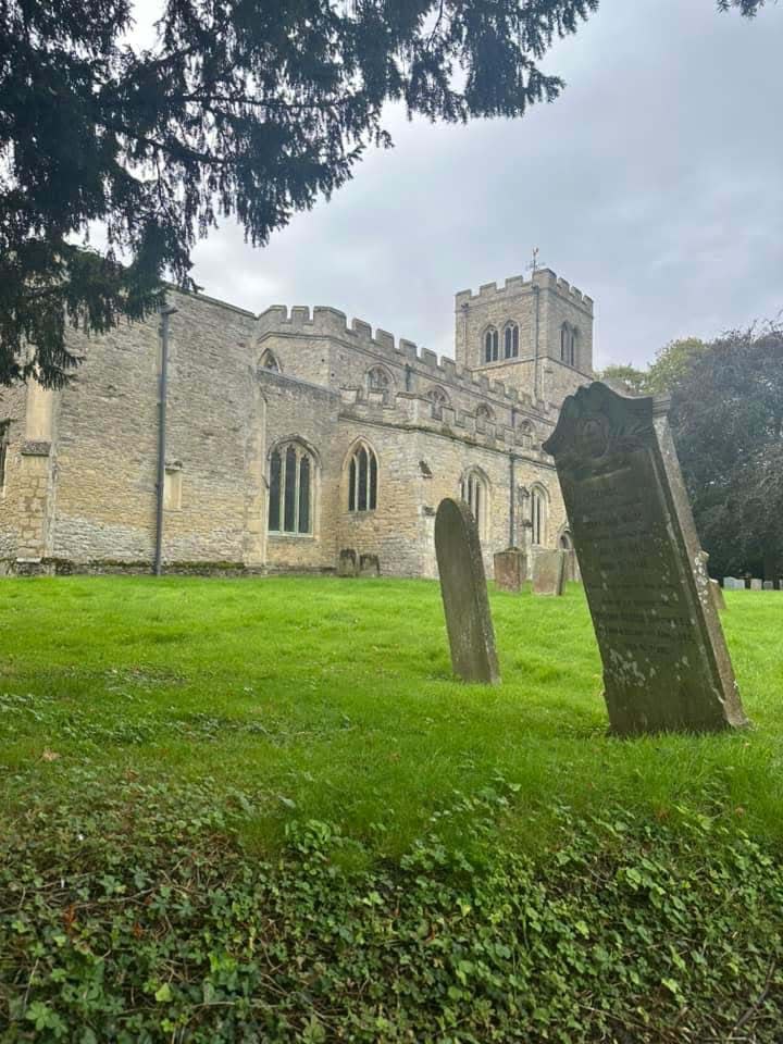 Sydni Stinnett said she loves walking by St. Peter and St. Paul Church and churchyard during her daily walks in Cranfield Village, an hour outside London. Oct. 21, 2023.