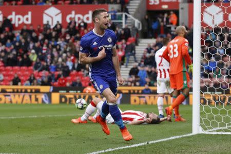 Stoke City v Chelsea - Premier League - bet365 Stadium - 18/3/17 Chelsea's Gary Cahill celebrates scoring their second goal Reuters / Phil Noble Livepic