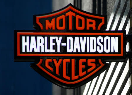 FILE PHOTO: American motorcycle manufacturer Harley-Davidson's signboard is pictured at its branch in Tokyo, Japan August 13, 2018. REUTERS/Kim Kyung-Hoon/File Photo