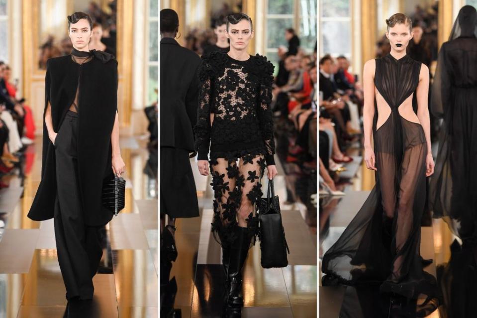 Valentino’s creative director made a change from the vibrant colors of recent collections to embrace darkness with an all-black outing in Paris. Images: Getty Images