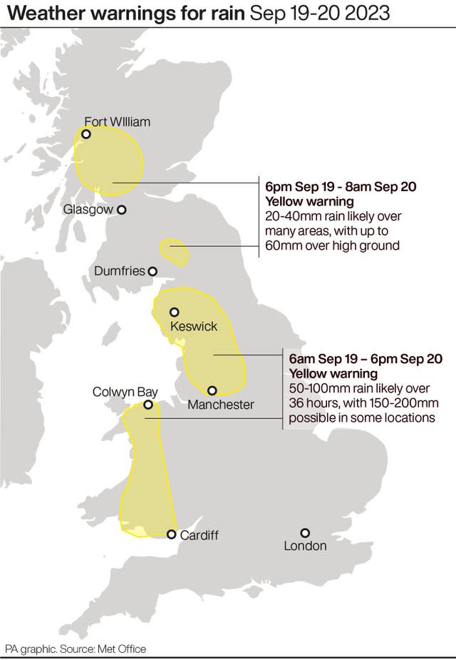 Weather warnings for rain Sep 19-20 2023