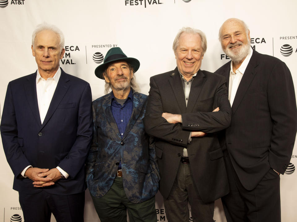 Christopher Guest, from left, Harry Shearer, Michael McKean and Rob Reiner attend the 35th anniversary screening for "This is Spinal Tap" during the 2019 Tribeca Film Festival at the Beacon Theatre on Saturday, April 27, 2019, in New York. (Photo by Andy Kropa/Invision/AP)