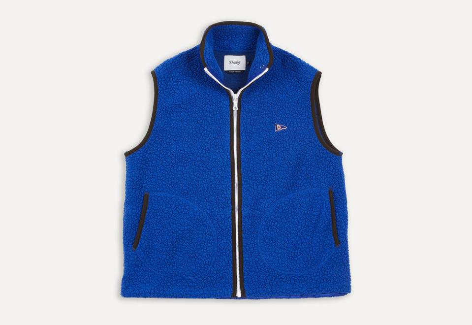 Drake's Blue Boucle Wool Zip Fleece Vest