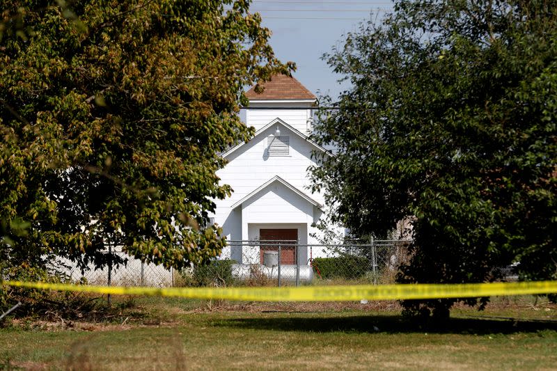 The entrance to the First Baptist Church of Sutherland Springs, the site of the 2017 shooting. (Reuters)