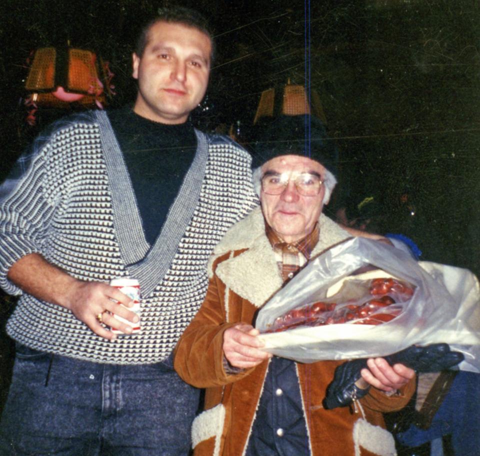 It was a familiar refrain in east side and downtown bars the past 25 years. Frank Pecoraro filled a small cooler with his wares and sold them to hungry drinkers. He wore out his welcome at some of these places, but this hard working Italian immigrant kept at it. Frank shown with his familiar tray of pepperoni and canolli Shown with Frank is his son, Sal.