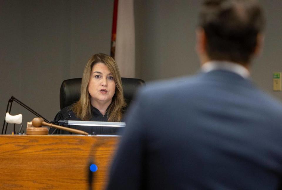 Miami-Dade County Judge Lizzet Martinez addresses prosecuting attorneys during the arraignment for George Pino Tuesday, Sept. 19, 2023.