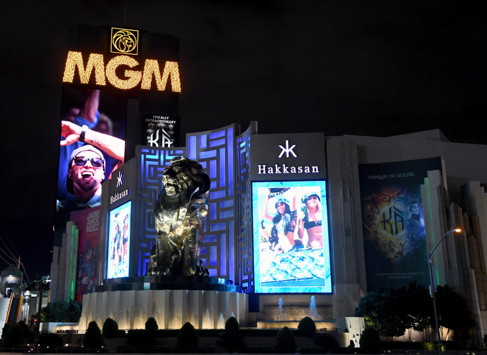 An exterior view shows MGM Grand & Hotel & Casino in Las Vegas as the coronavirus continues to spread across the United States