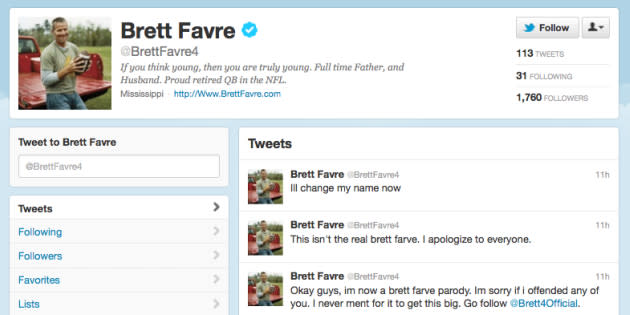 Brett Favre's Twitter account hacked, says ex-QB's website