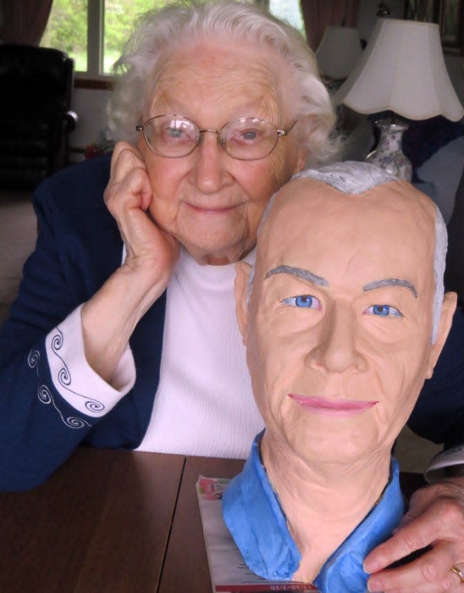 Dorothy Weichenthal did sculpture and wood carving for many years, including this bust of her husband.