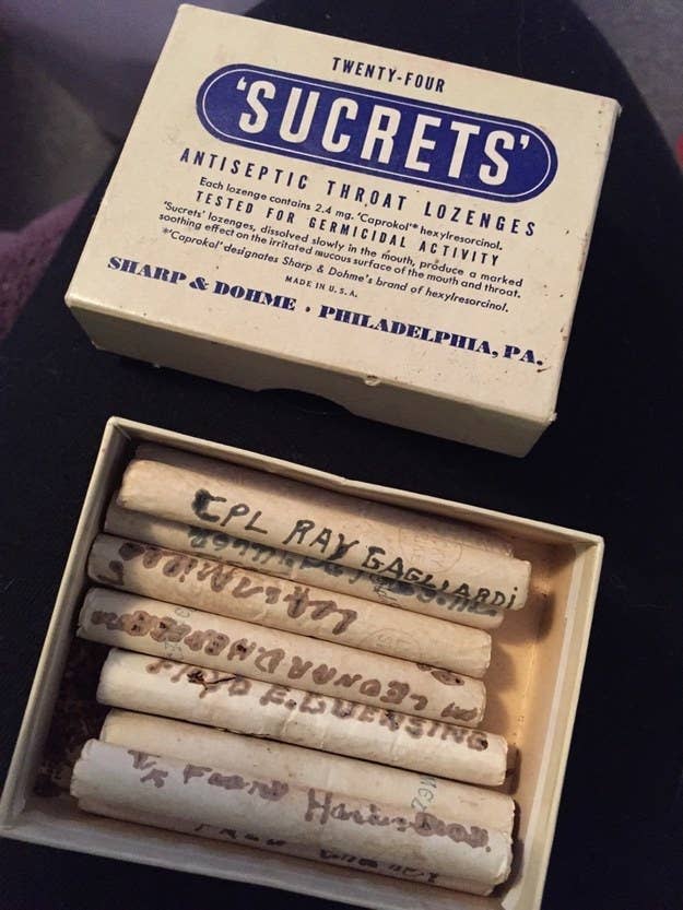 <div><p>"My grandma collected cigarettes from every person she dated with their signatures on it and stored them in an old Sucrets box. My grandpa even has one!"</p><p> —<a href="https://www.buzzfeed.com/lynsie707" rel="nofollow noopener" target="_blank" data-ylk="slk:lynsie707;elm:context_link;itc:0;sec:content-canvas" class="link ">lynsie707</a></p></div><span><a href="https://www.buzzfeed.com/lynsie707" rel="nofollow noopener" target="_blank" data-ylk="slk:buzzfeed.com;elm:context_link;itc:0;sec:content-canvas" class="link ">buzzfeed.com</a></span>