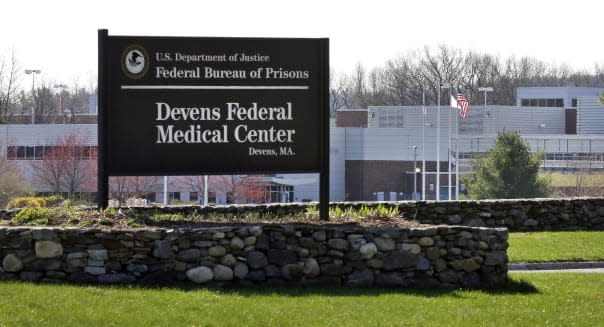 This Friday, April 26, 2013 photo shows the entrance of the Devens Federal Medical Center (FMC) in Devens, Mass.  The U.S. Marshals Service said Friday that Dzhokhar Tsarnaev, charged in the April 15, 2013 Boston Marathon bombing, had been moved from a Boston hospital to the federal medical center at Devens, about 40 miles west of the city. (AP Photo/Elise Amendola)