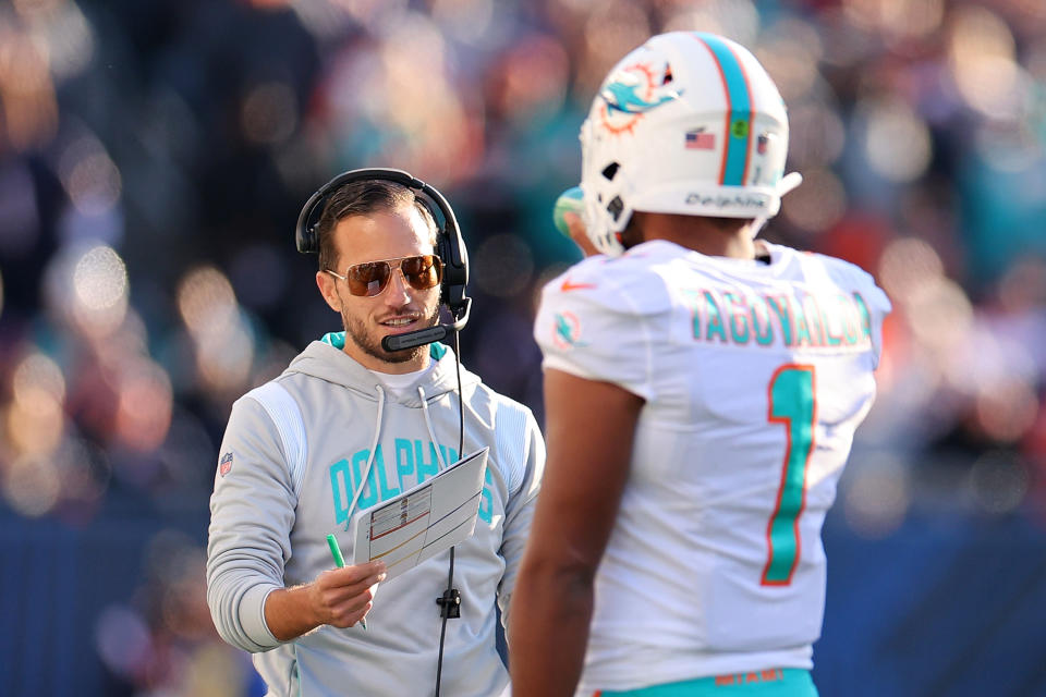 Mike McDaniel has Tua Tagovailoa and the Dolphins' offense dominating opponents right now. (Photo by Michael Reaves/Getty Images)