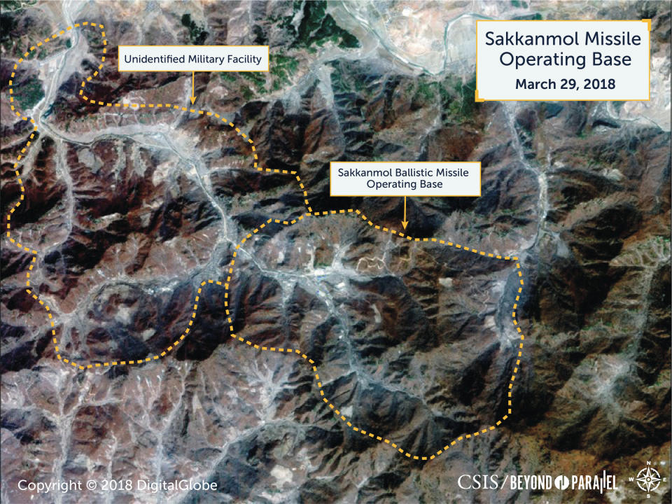 A Digital Globe satellite image shows what CSIS reports is an undeclared missile operating base at Sakkanmol