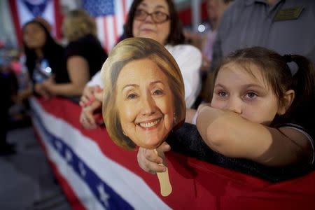 Supporter Hunter Lassus awaits the arrival of U.S. Democratic presidential nominee Hillary Clinton for a rally at John Marshall High School in Cleveland, Ohio August 17, 2016. REUTERS/Mark Makela