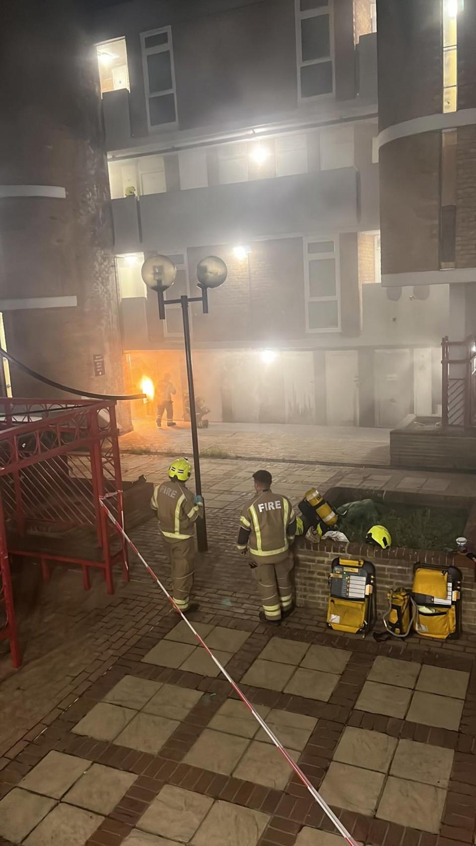 A fire at Milford Towers in July 2023 (London Renters Union)