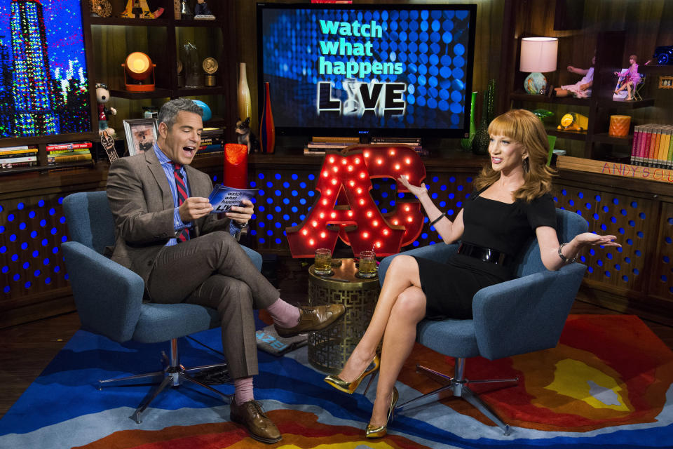 Andy Cohen and Kathy Griffin chatting on his Bravo TV show. (Photo: Bravo via Getty Images)