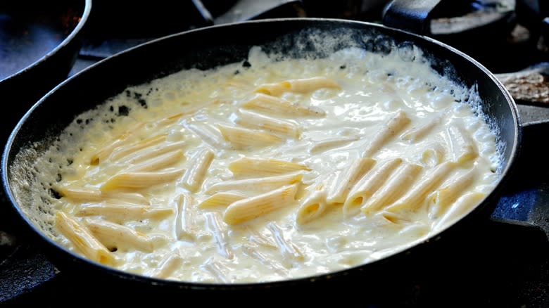 Saucy pasta in nonstick skillet