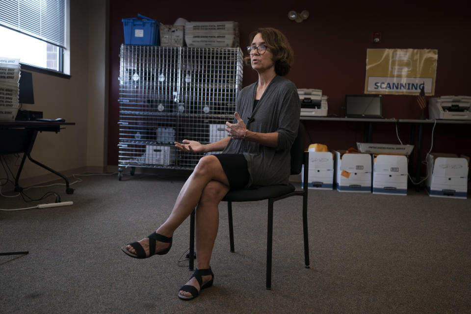 Denise Williams, the chair of Luzerne County's election board, speaks during an AP interview in Wilkes-Barre, Pa., Wednesday, Sept. 13, 2023. (AP Photo/Sait Serkan Gurbuz)