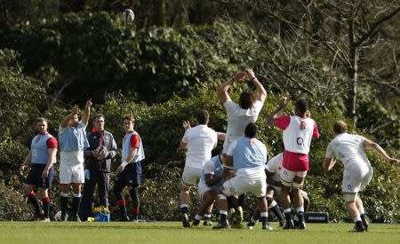 Britain Rugby Union - England Training & Press Conference - Pennyhill Park, Bagshot, Surrey - 24/2/17 England's Jamie George and team mates during training Action Images via Reuters / Andrew Boyers Livepic