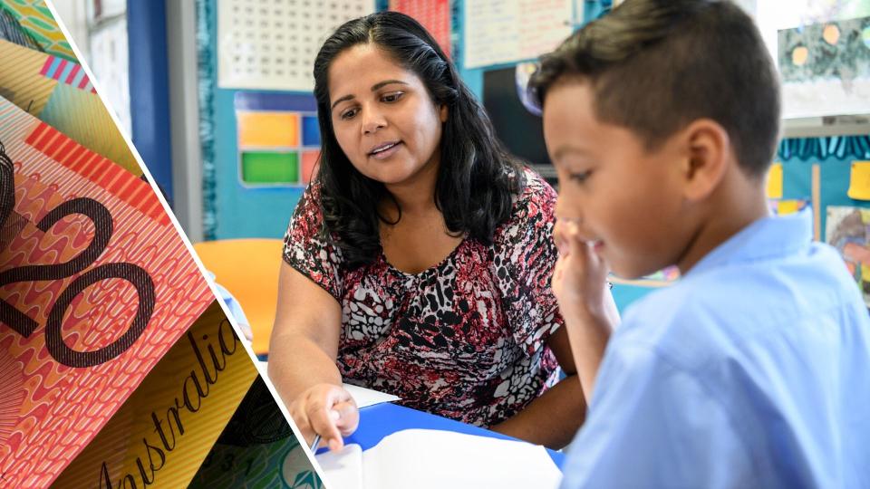 Pictured: Female Australian teacher in classroom, Australian cash. Images: Getty