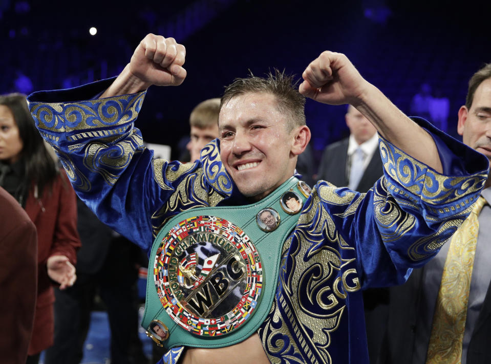 Gennady Golovkin reacts following a fight against Canelo Alvarez during a middleweight title fight Sunday, Sept. 17, 2017, in Las Vegas. The fight was called a draw. (AP)