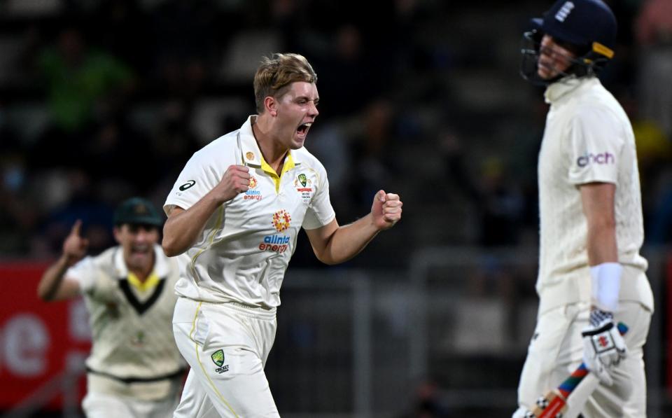 Cameron Green celebrates the wicket of Zak Crawley - GETTY IMAGES