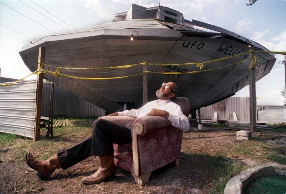 Jody Pendarvis is pictured with his UFO Welcome Center in 1997.