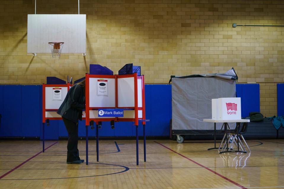 Swanson Middle School in Arlington, VA, opened in January 1940 and is the oldest surviving middle school in Arlington County, open as polling station 123 for Precinct 123, as voters take to the polls on Super Tuesday in Virginia.