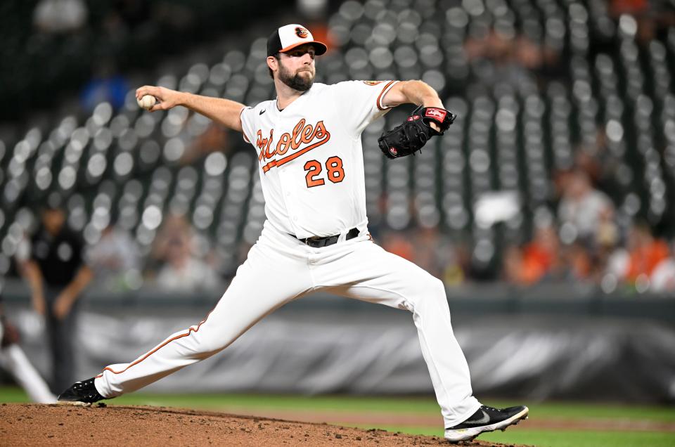 Jordan Lyles of the Baltimore Orioles pitches in the third inning against the Detroit Tigers at Oriole Park at Camden Yards in Baltimore on Wednesday, Sept. 21, 2022.