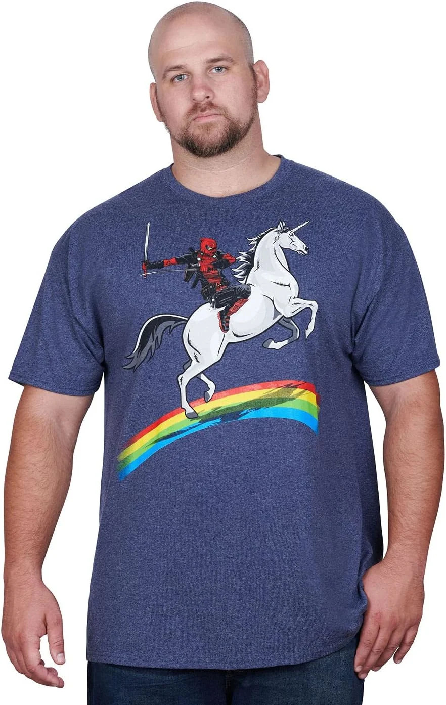 Marvel Deadpool Riding A Unicorn On A Rainbow T-Shirt