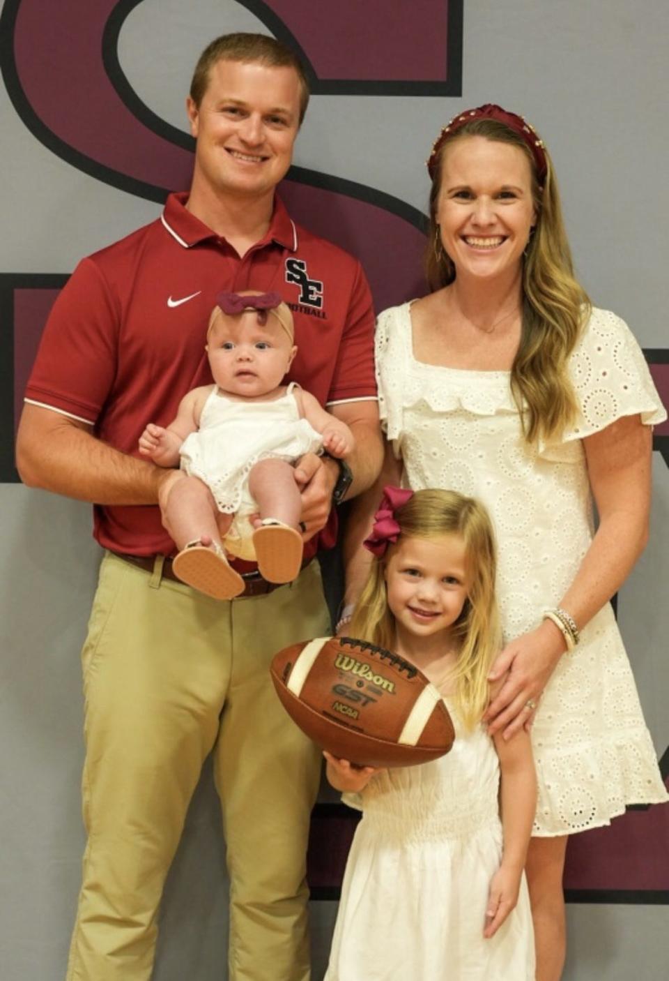 South Effingham football coach Loren Purvis with his wife, Shannon, their oldest daughter Charlie Kate and younger daughter Ellie Ray.