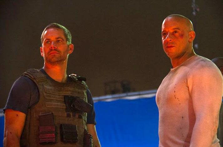 Paul Walker and Vin Diesel filming 'Fast and Furious 7' 