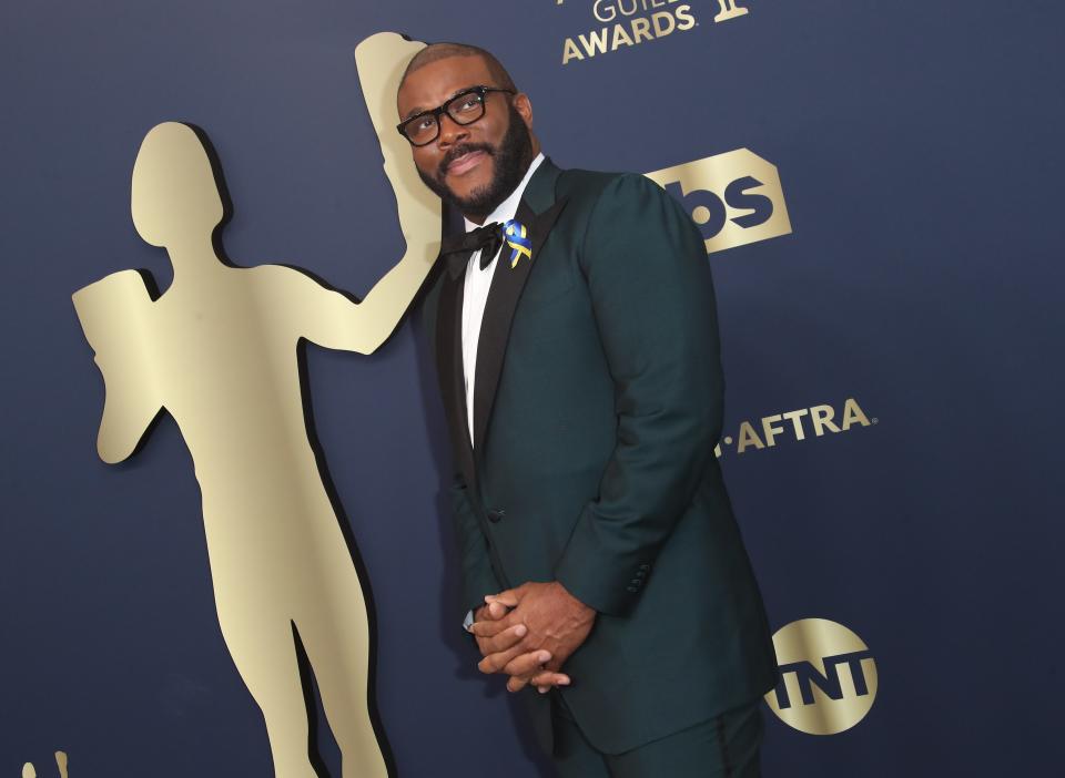 Tyler Perry arrives at the 28th Annual Screen Actors Guild Awards on Sunday, Feb. 27, 2022 at The Barker Hangar in Santa Monica, Calif.