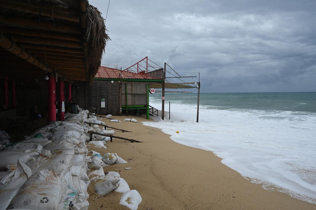 General view of the Medano beach before the arrival of hurricane Hilary at Los Cabos resort in Baja California state, Mexico on August 18, 2023. (AFP via Getty Images)