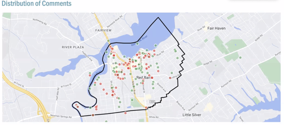 Sites residents have noted that they either like (in red) or dislike (in green).