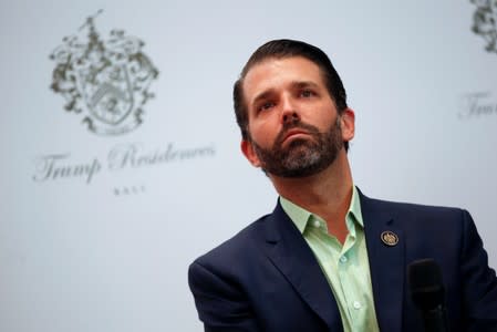 Executive Vice President of The Trump Organization, Donald J. Trump Jr., looks on during a news conference following pre-launch ceremony of the Trump Residences in Jakarta