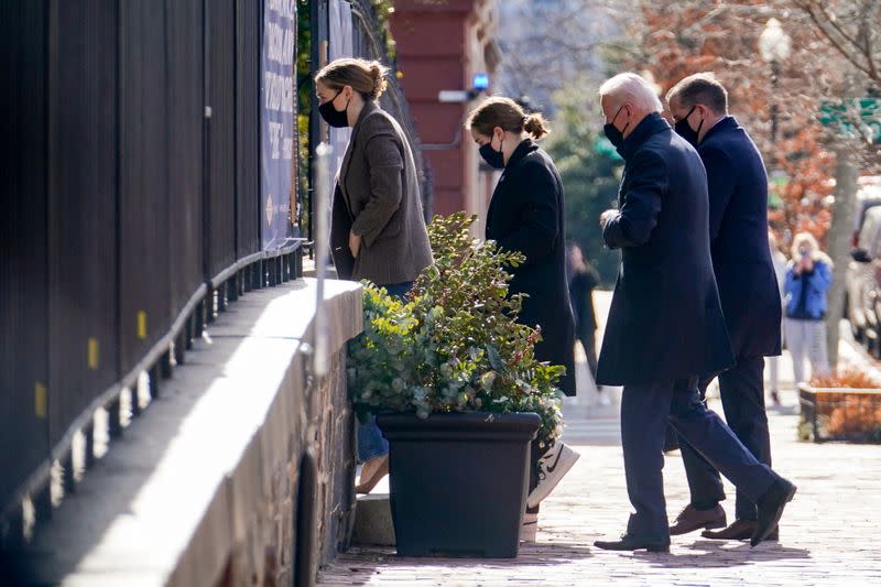 U.S. President Joe Biden and family members arrive to Holy Trinity Catholic Church on the first Sunday as the U.S. President, in Washington