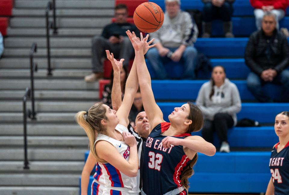 Neshaminy's Reese Zemitis (22) against Central Bucks East's Jess Lockwood (32) during their girls’ basketball game in Langhorne on Wednesday, Jan.31, 2024. 

Daniella Heminghaus | Bucks County Courier Times